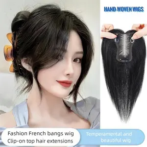 High Root Lift Real Human Hair Topper with Bangs – Volumizing Clip In Cover Gray Thinning Hair Natural Look for Women