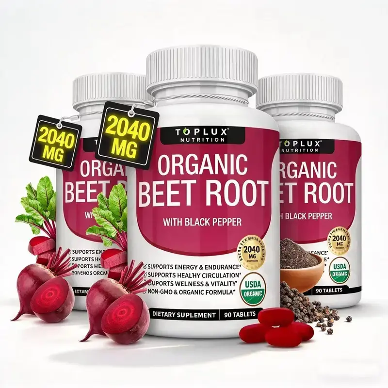 Toplux Organic Beet Root Tablets - Nitric Oxide Booster Beetroot Supplement 2040mg