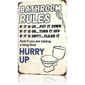 Bathroom Rules Funny Humorous 8x12 Inch Aluminum Metal Sign - Vintage Wall Decor for Bathroom, Restroom, Home, Apartment - Funny Sarcastic Bathroom Tin Sign