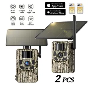 4G LTE Cellular Trail Camera 2 Pack with Live View, Remote Phone Access and Playback, Motion Activated and 0.2 Second Trigger Time, Night Vision, Built-in SIM Card, Hunting Camera for Farm/Garden/Ranch