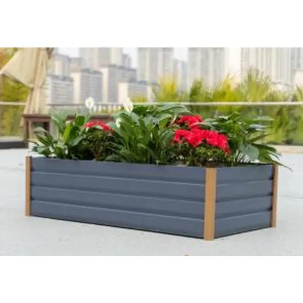 Garvee Heavy-Duty Aluminum Rectangular Raised Garden Bed - Single Unit Outdoor Planter Box with Open Bottom, Rounded Corners, Anti-Cut Trim, Raised Base, Weatherproof, Rust-Resistant, Gray, 240*100*40 cm, Planters for Outside