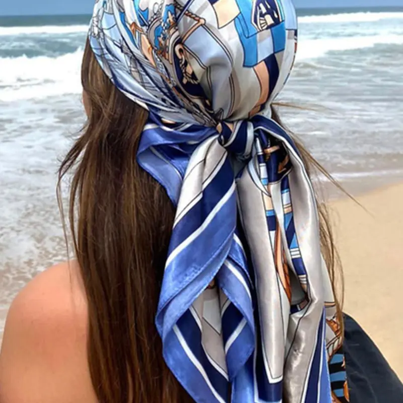 Women's Elegant Chain Print Headscarf, Fashionable Retro Breathable Square Scarf, Casual Trendy Vintage Headscarf for Daily Life for Women & Girls, Turban Hijab, Boho Style Shawl, Square Head Scarves, Hair Scarves
