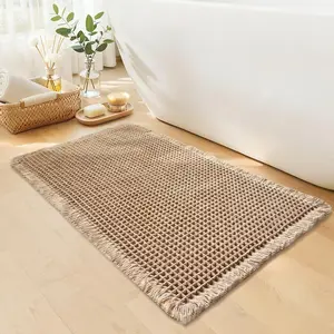 Waffle Bath Mat Non Slip, Super Absorbent Bathroom Rug, Soft Quick Dry Bath Mat for Shower & Tub, Washable Runner Rug for Bathroom & Kitchen, Boho Bathroom Decor, Cozy Home Essentials