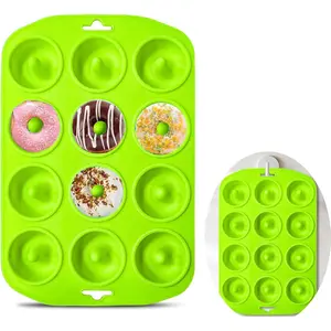 12 hole Silicone Donut Pan, Bite Size Silicone Donut Molds for baking, Mini Donut Mold Heat Resistant, Mini Donut Pan for baking Donuts, Muffin, Cake Biscuit Bagels, Non-stick Bottom, Dishwasher Safe
