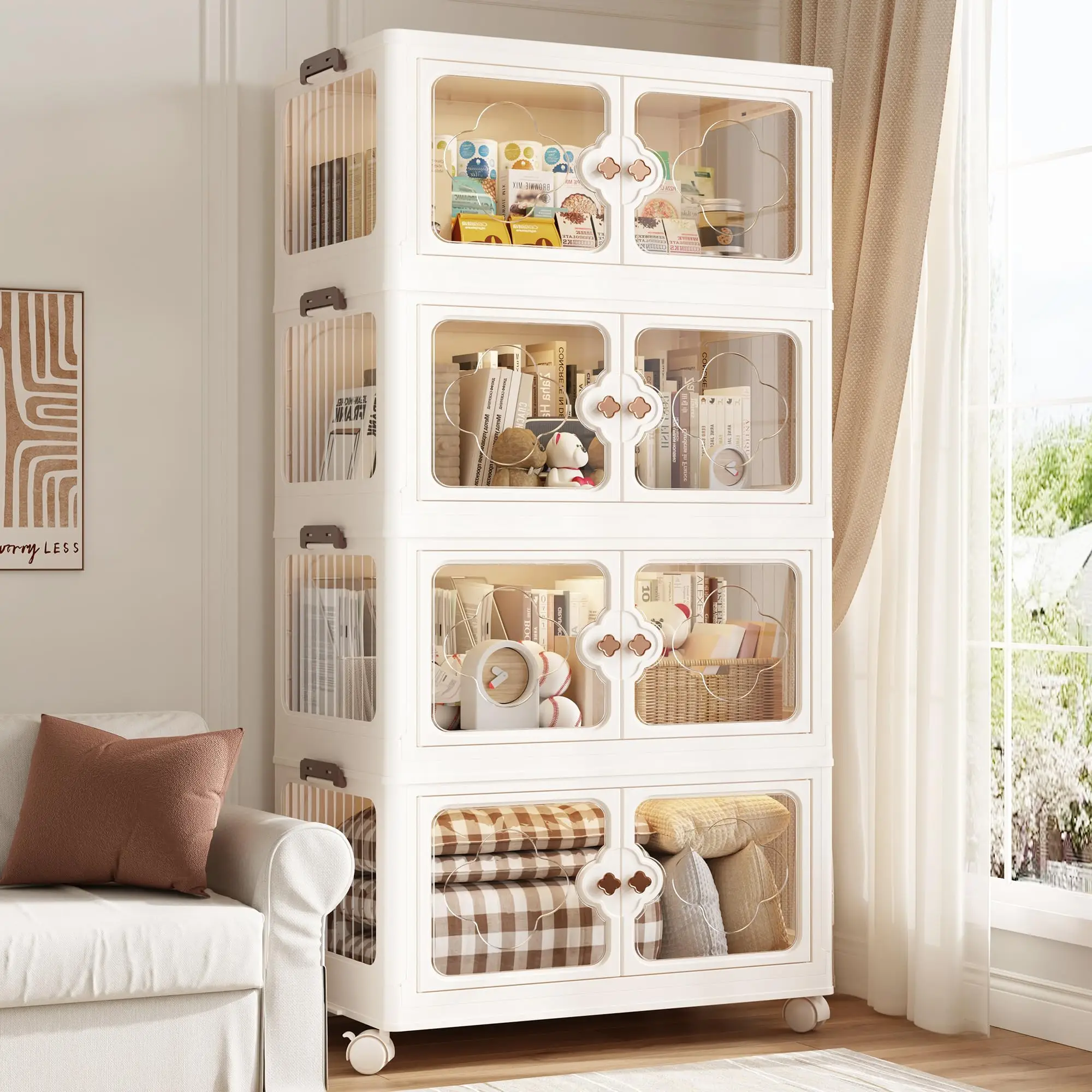 [Clearance/Fall Deals For You]RaybeeFurniture 5 Tier Plastic Storage Bins with Wheels and Door, Stackable Collapsible Storage Bins for Kitchen, Bedroo