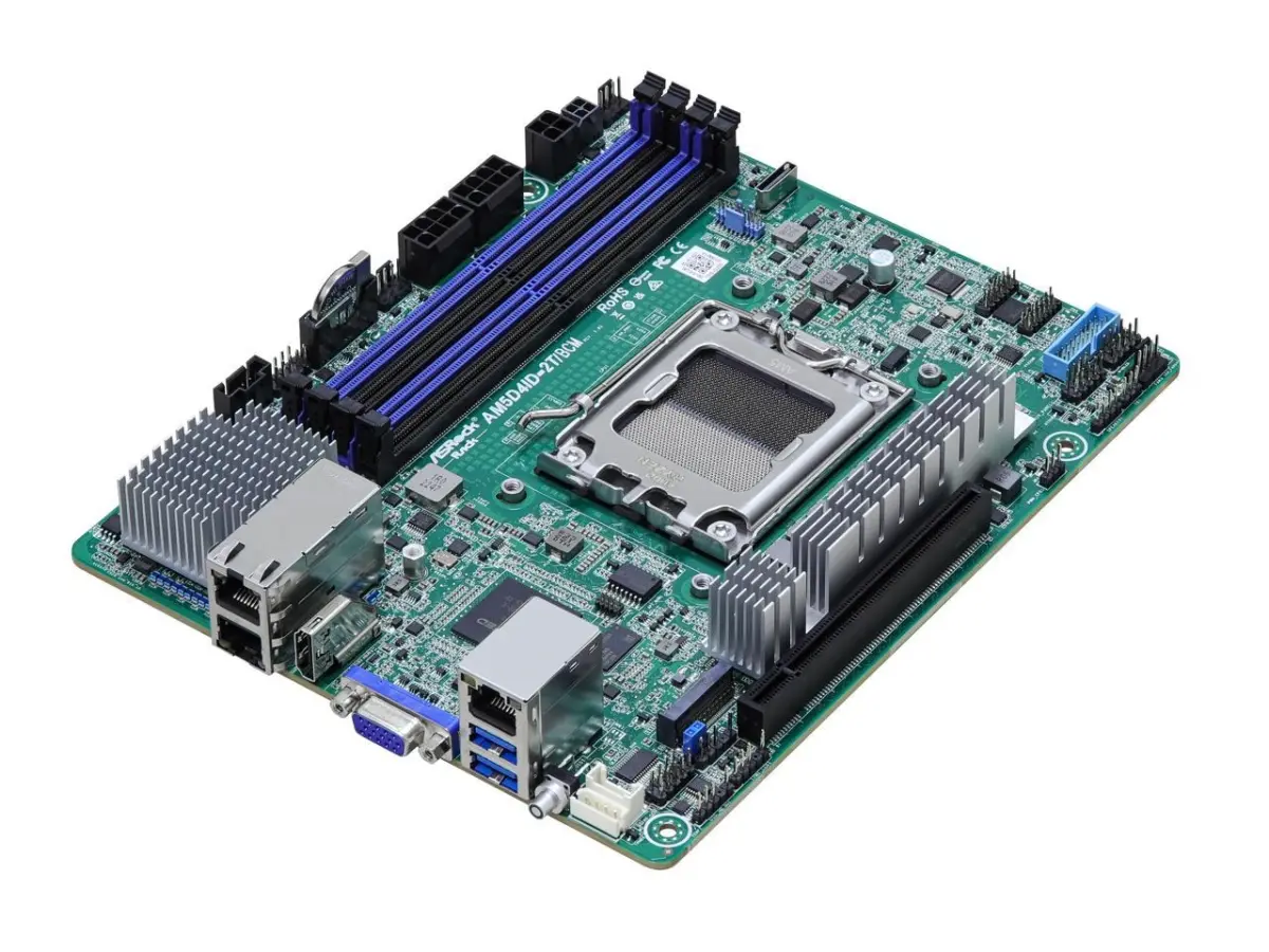 ASRock Rack AM5D4ID-2T-BCM PCI-E Motherboard, AMD Ryzen 7000 AM5 LGA 1718 KNOLL3 X300, Dual 10G LAN Deep Mini-ITX Server Motherboard, Pci-E Motherboards