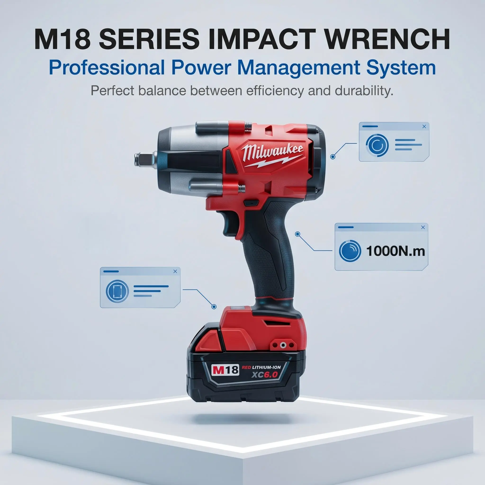 Milwaukee 20V 1/2" Brushless Cordless Impact Wrench, 1000N.m Torque, Dual-Speed Mode (0-3,200 / 0-4,000 RPM) for Heavy-Duty Automotive & Mechanical Fastening Garage Tool, 1000Nm Torque, Heavy-Duty Jobs
