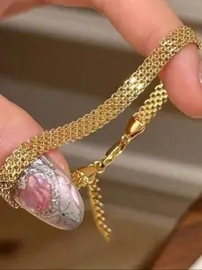 Woven Gold Plated Bracelet Watchband Style | Braided Metal Cuff for Women | Minimalist Elegant Chain Link Jewelry | Versatile Gift for Mother’s Day, Valentine‘s Day, or Christmas Party