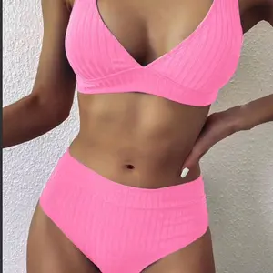 Pink ribbed high waisted shein bikini Size M Halter Set