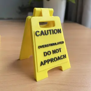 Caution Overstimulated Sign for Desk - Yellow Sign with Black Text, Warning Message for Safety Awareness Caution Overstimulated Sign for Desk - Yellow Sign with Black Text, Warning Message for Safety Awareness
