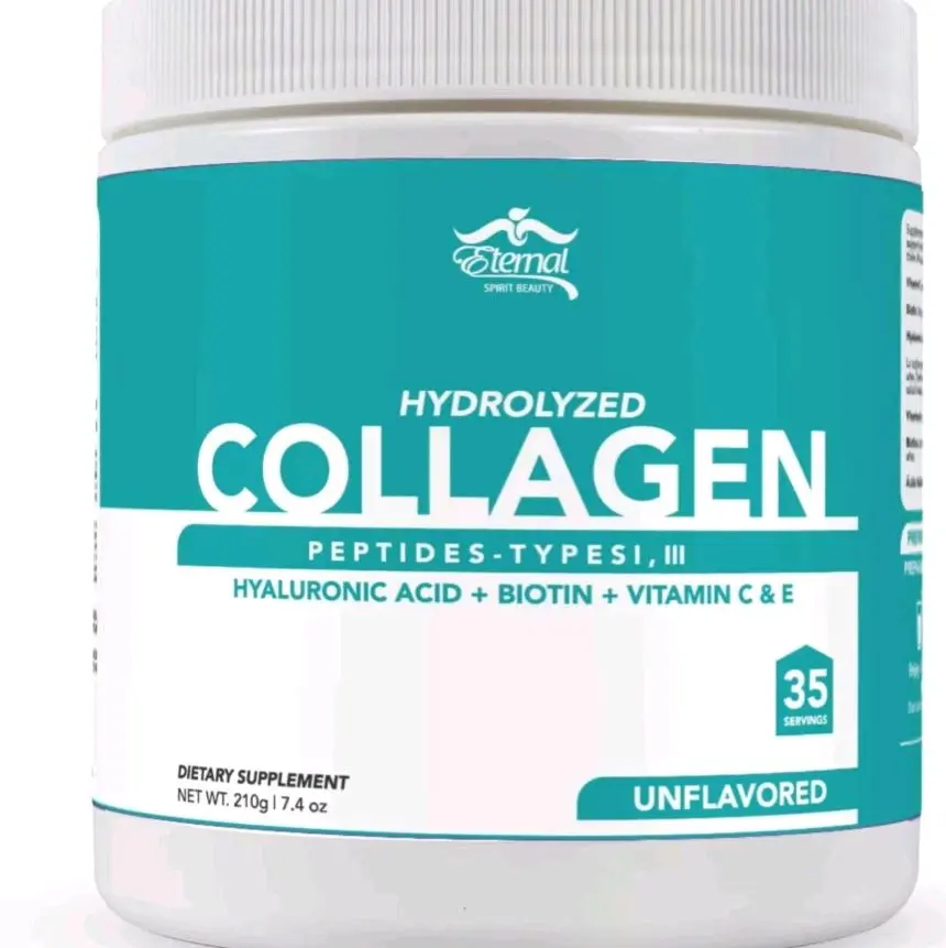 Eternal Spirit Beauty Hydrolyzed Collagen Peptides Types I III with Hyaluronic Acid Biotin Vitamins C E for Youthful Skin Hair Nail Joint Support Unflavored 35 Servings