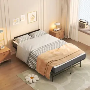Bellemave   Wide Folding Bed with Adjustable Headboard, Extra Long Rollaway Bed for Tall People, 5" Memory Foam Mattress, Heavy-Duty Guest Bed on Wheels, Spacious Twin Cot