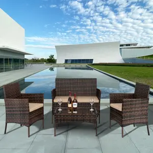 [Bellemave]2pcs Arm Chairs 1pc Love Seat & Tempered Glass Coffee Table Rattan Sofa Set Brown Gradient(SAME AS 45313116)