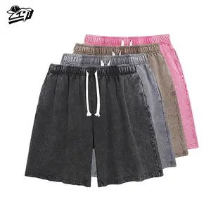 Mens Shorts Athletic Vintage Short Acid Washed Shorts Cotton Heavyweight Elastic Waist Streetwear  Men Shorts Casual with Elastic Waist
