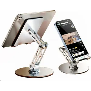 Adjustable desktop phone stand, suitable for 4.7-9.7inch devices, 360-degree rotation°   Rotatable aluminum alloy silver stand, compatible with iPad tablets, Kindle TAB, Surface, and mobile phones