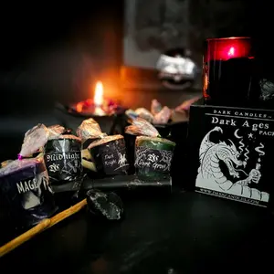 Dark Candles Dark Ages Collection Pack | 4 Scented Votive Candles With Glass Holder In Glossy Box holiday candle
