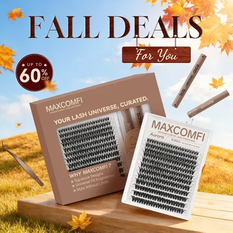 MaxComfi Aurora Natural Cluster Lashes - 0.03 mm Thin Band, Super Soft, Waterproof, Long-Lasting, Voluminous Look, Cosmetic DIY Eyelash Extension Kit with Adhesives, Beginner-Friendly Daily Elegance Beauty Product