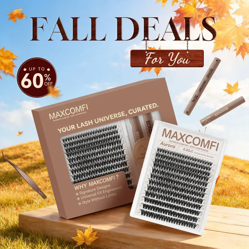 MaxComfi Aurora Natural Cluster Lashes - 0.03 mm Thin Band, Super Soft, Waterproof, Long-Lasting, Voluminous Look, Cosmetic DIY Eyelash Extension Kit with Adhesives, Beginner-Friendly Daily Elegance Beauty Product