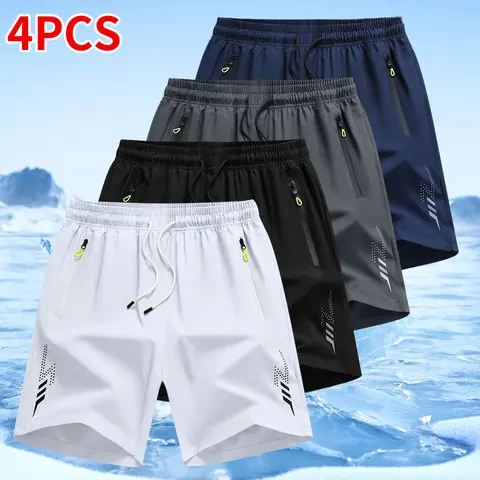 Men's 4-Piece Ultra-Light Fitted Quick Dry Casual Athletic Shorts - Elastic Adjustable Drawstring Waist, Zipper Pockets, Breathable Activewear Bottoms for Running, Gym, Outdoor