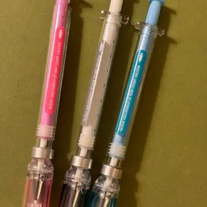 Covid Shot Pens Set of 3 - Clear Syringe Design with Pink White and Blue Caps for Easy Identification