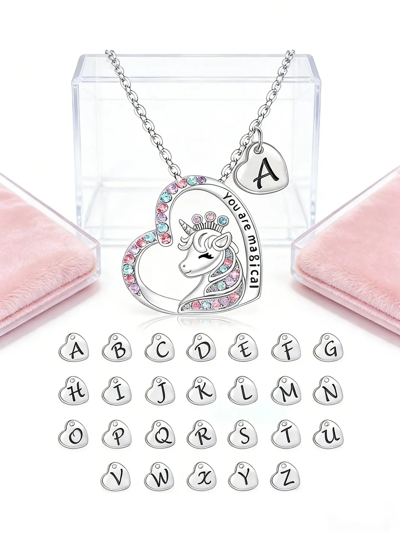 Initial Letter Unicorn Heart Shaped Necklace You Are Magical Horse Pendant Necklaces Dainty Initial For Girls Birthday Gift Jewelry