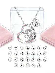 Initial Letter Unicorn Heart Shaped Necklace You Are Magical Horse Pendant Necklaces Dainty Initial For Girls Birthday Gift Jewelry