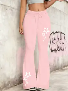 Women's Casual Fashion Long Pants, Drawstring Waist, Trendy Star Print, Milk Silk Yoga Pants, All Seasons, Wide Leg, H-Type Silhouette