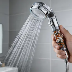 High Pressure Filtered Shower Head Combo Set - 3-Mode with Filter Beads, ON/Off Pause Function, 60'' Hose, Wall Adapter and Replacement Beads, Filtered Shower Heads
