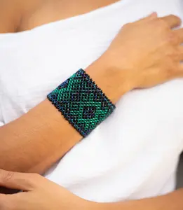 Grecian Teal - Native Beaded Bracelet Inspired by the Greek Isles - Handmade by Huichol Artisans - Mother Sierra