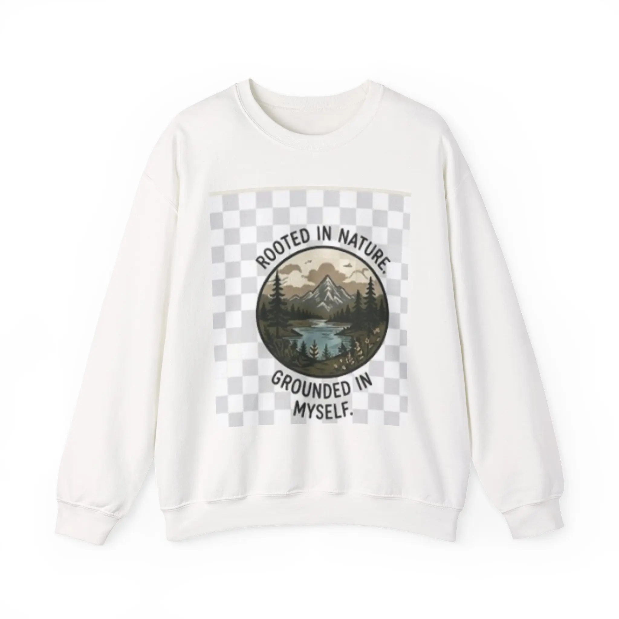 Rooted in Nature grounded in myself Crewneck | Mountain Lake Nature Illustration