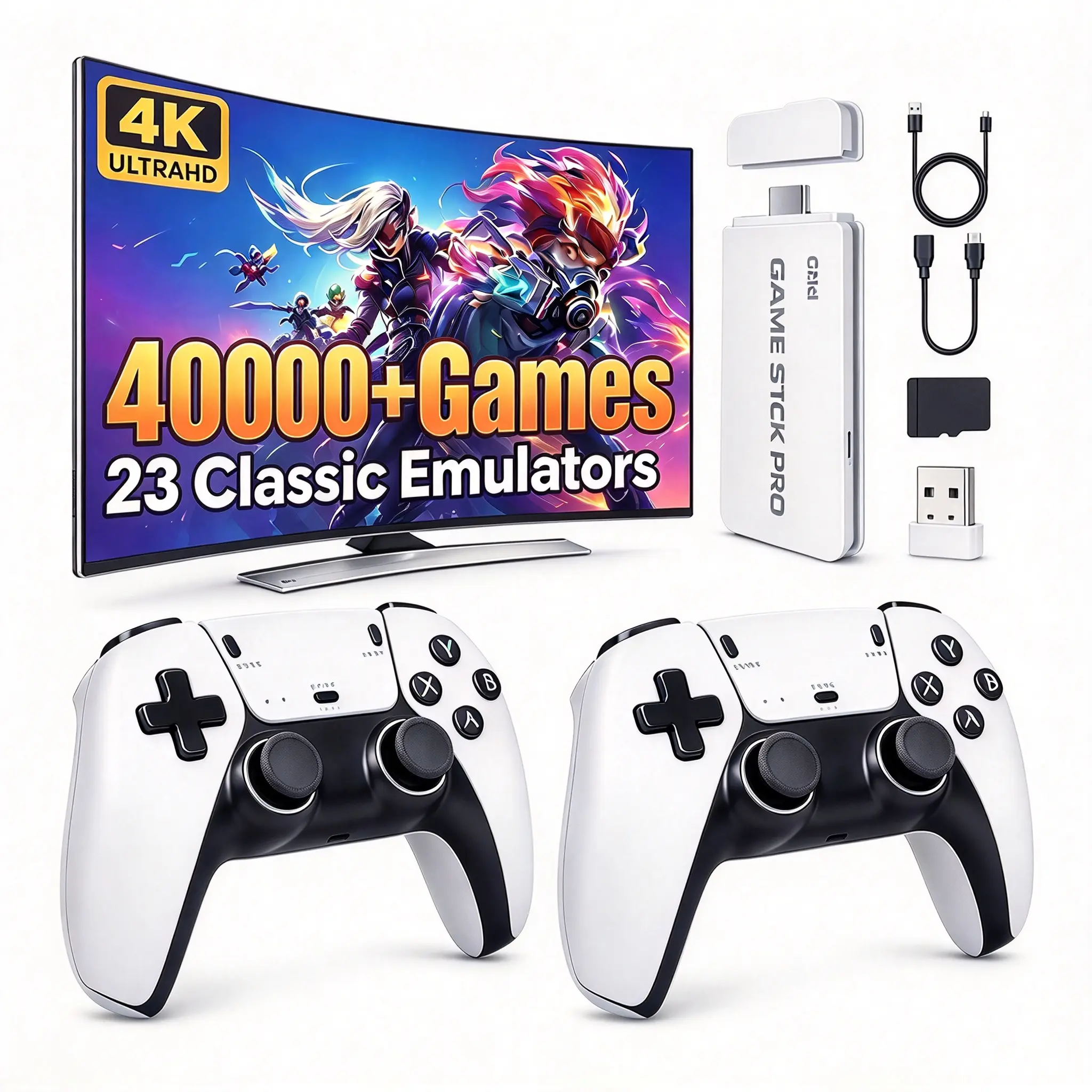 【Halloween Gift】40000+ Games Retro Plug & Play Game Console, Classic Video Gaming System, 19 Emulators, 2 Wireless Game Controllers, HD Output, Built-in Games, Portable Cool Gadget, Unique Gift for Men. Not for PS2/N64/Gamecube