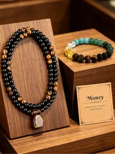 Money Attraction Necklace Set with Green Aventurine & Tiger Eye Pendant – Healing Crystal Stone with Bracelet, Wealth Abundance Jewelry, Long Chain | Perfect Gift for Men & Women, Anniversary, Vacation & Theme Parties