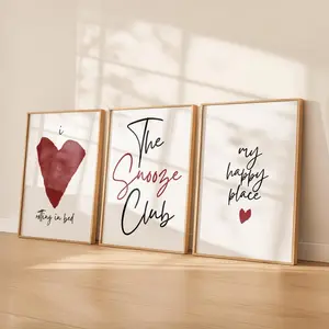Bedroom Wall Art Set of 3 | Minimalist Red Bedroom Prints | Cozy Neutral Wall Decor | Snooze Club Print Set
