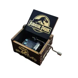 Classic Black Wooden Jurassic Theme Hand Crank Music Box,Children's Holiday Gifts Christmas Gifts New Year Gift，Wooden Hand Cranked Music Box