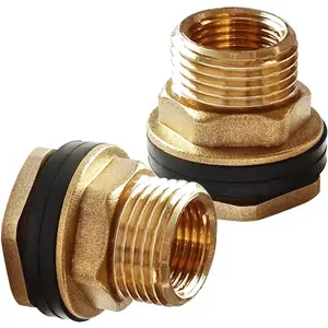 2 count Solid Brass Bulkhead Fitting 3/4"Female x 1"Male Double Threaded Bulkhead Water Tank Connector
