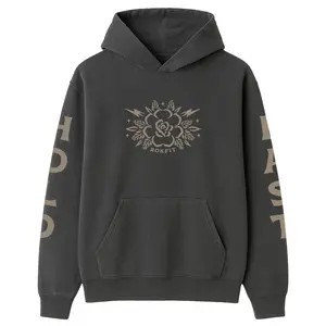 RokFit 'Focus Over Fear' Pullover Hoodie - Oversized Charcoal Grey Fleece with Kangaroo Pocket & Ribbed Cuffs