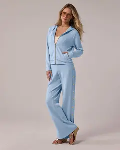 Luxe Lounge Zip Up and Pant with Snap Detail Set Blue Bell