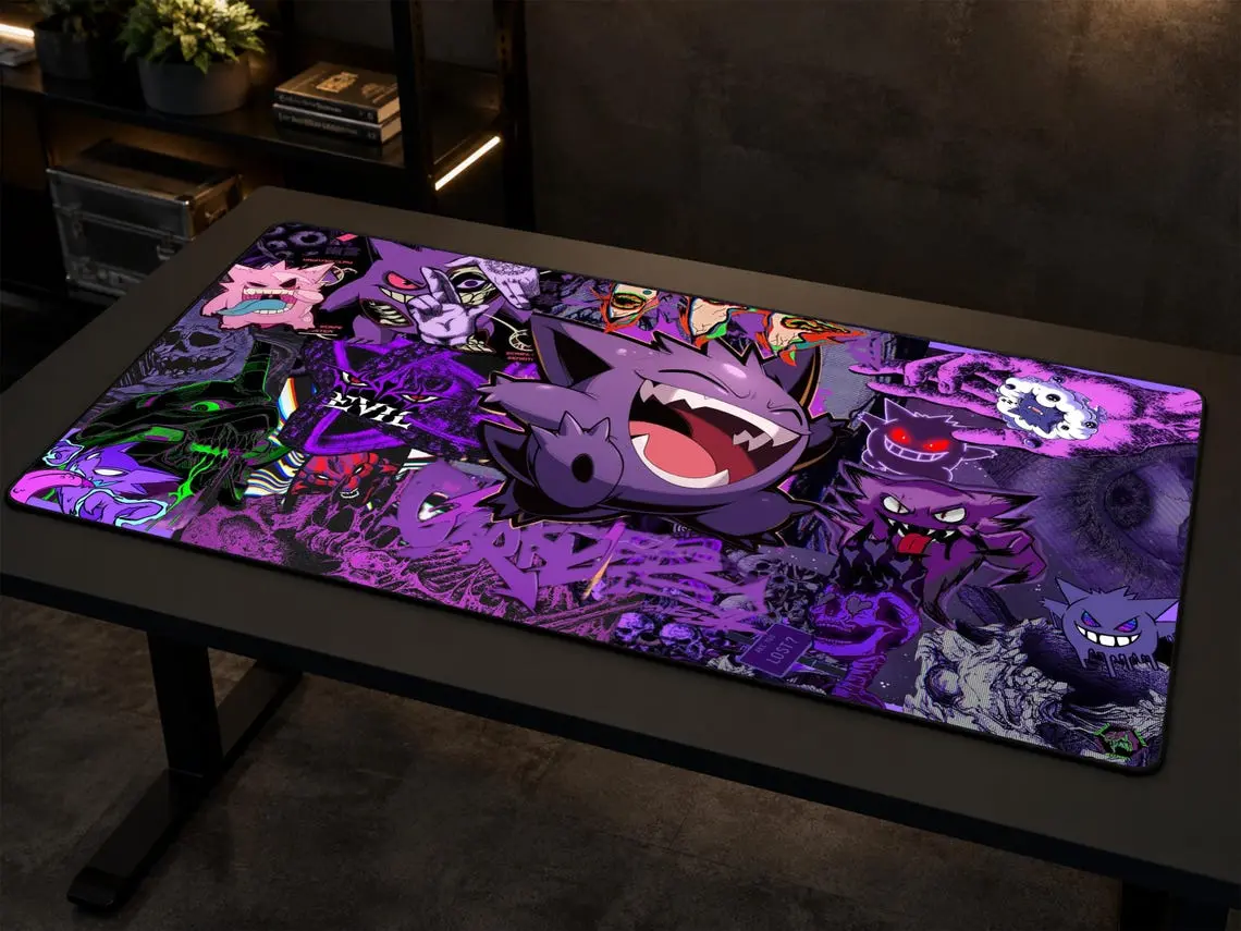 Mouse Pad, Purple Ghost Desk Mat, Haunter and Gastly Gaming Mousepad, XXL Extended Keyboard Pad, Fan Gift