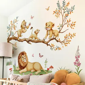 Lion & Tree Pattern Wall Sticker, Self Adhesive Wall Decal, Wall Art Decorative Sticker for Home Living Room Bedroom, Art Stickers
