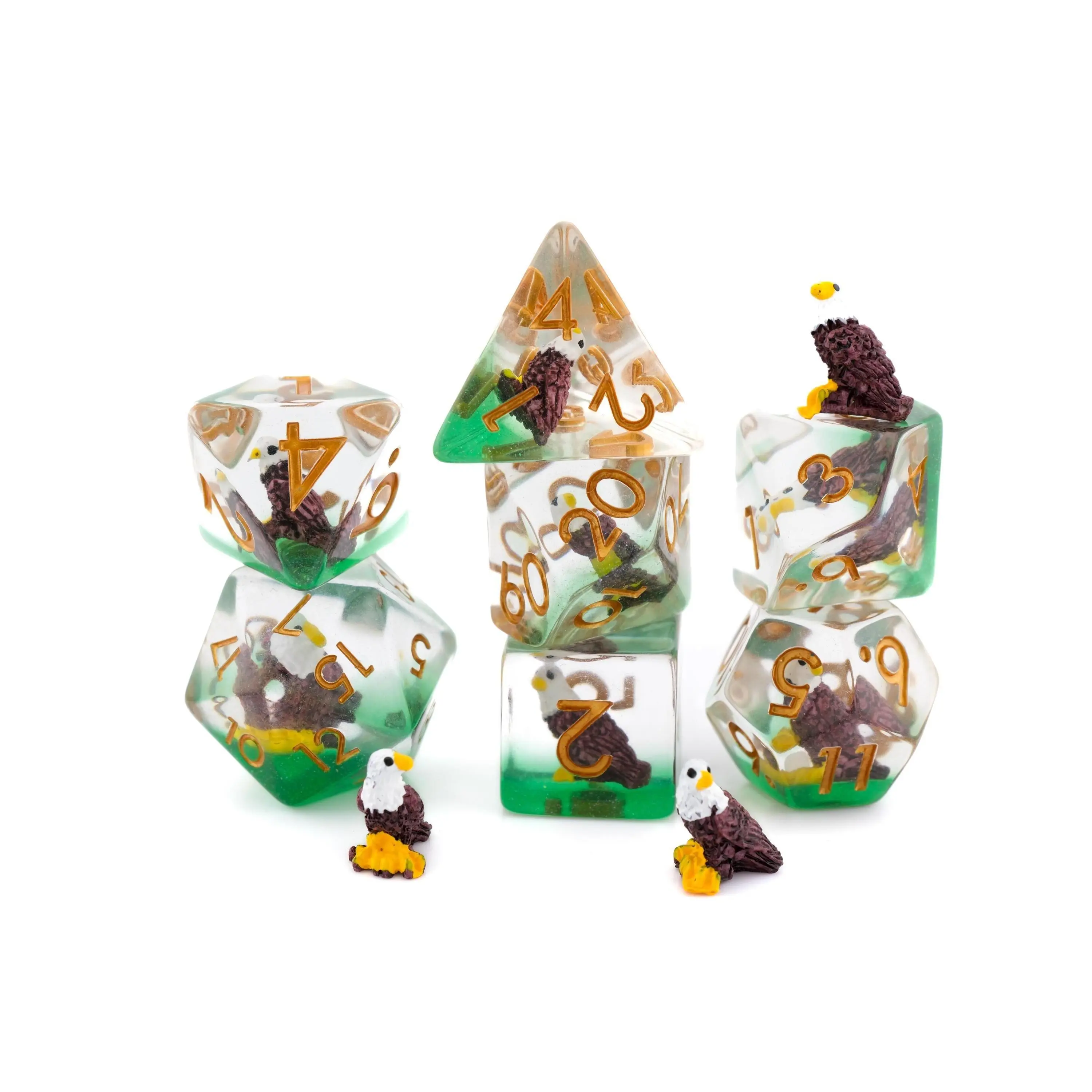7-Piece Bald Eagle Resin DnD Dice Set, Bird RPG Dice with Bold Patriotic-Look Eagle Designs for Dungeons & Dragons, TTRPGs
