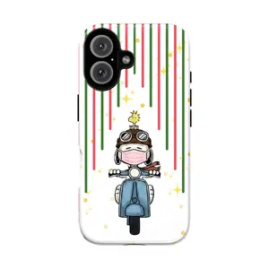 Peanuts Woodstock on Scooter Christmas Stripe Phone Case Collection for iPhone 17, 16, 15, 14, 13, 12, 11, SE, X XR XS Max 15 Pro Max Samsung Galaxy S20 S21 S22 S24