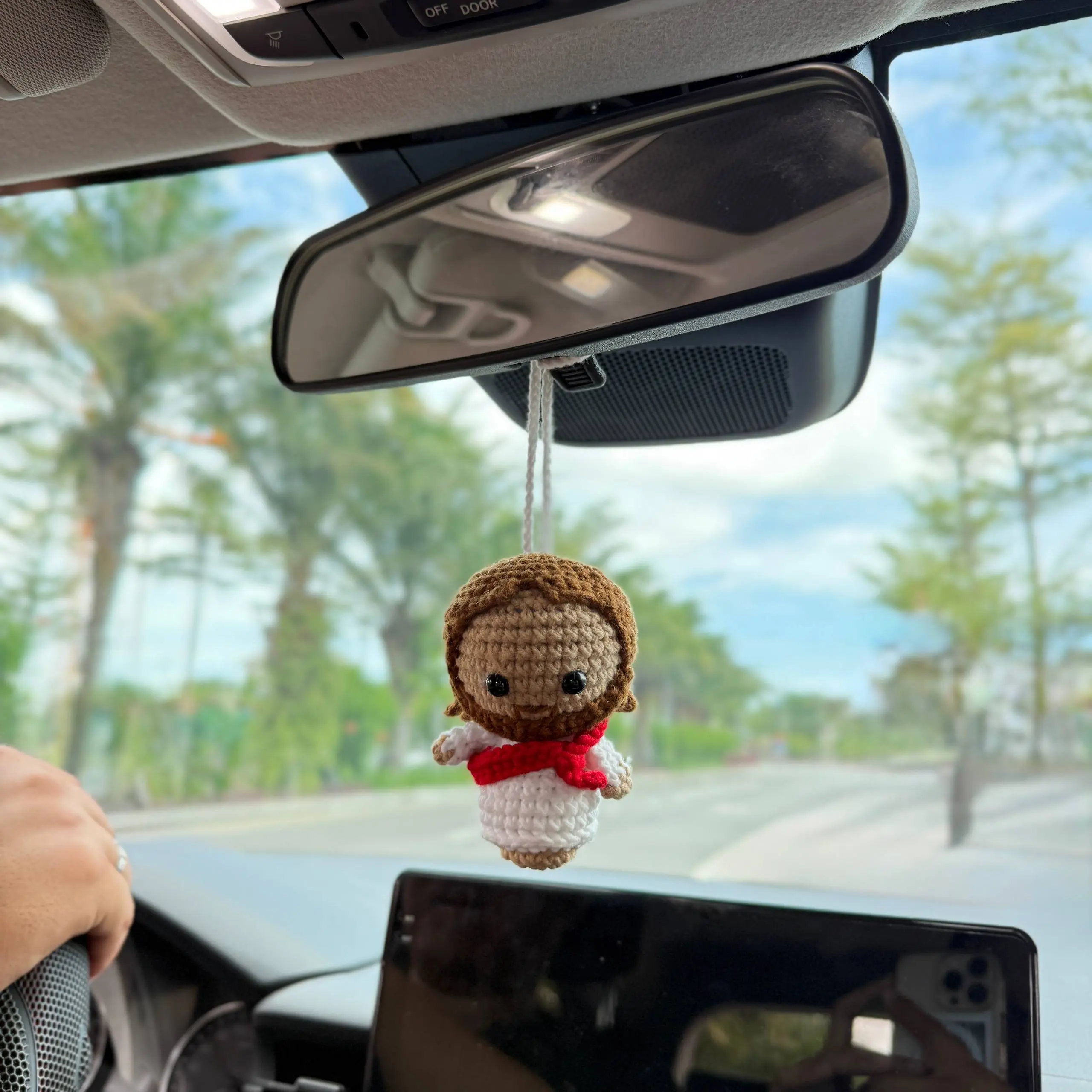 Crochet Jesus Car Hanger, Christmas Gift for Christian, Handmade Car Hanging Ornament, Religious Rear View Mirror Decor, Emotional Support