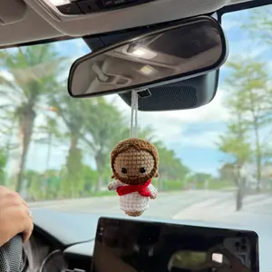 Crochet Jesus Car Hanger, Christmas Gift for Christian, Handmade Car Hanging Ornament, Religious Rear View Mirror Decor, Emotional Support