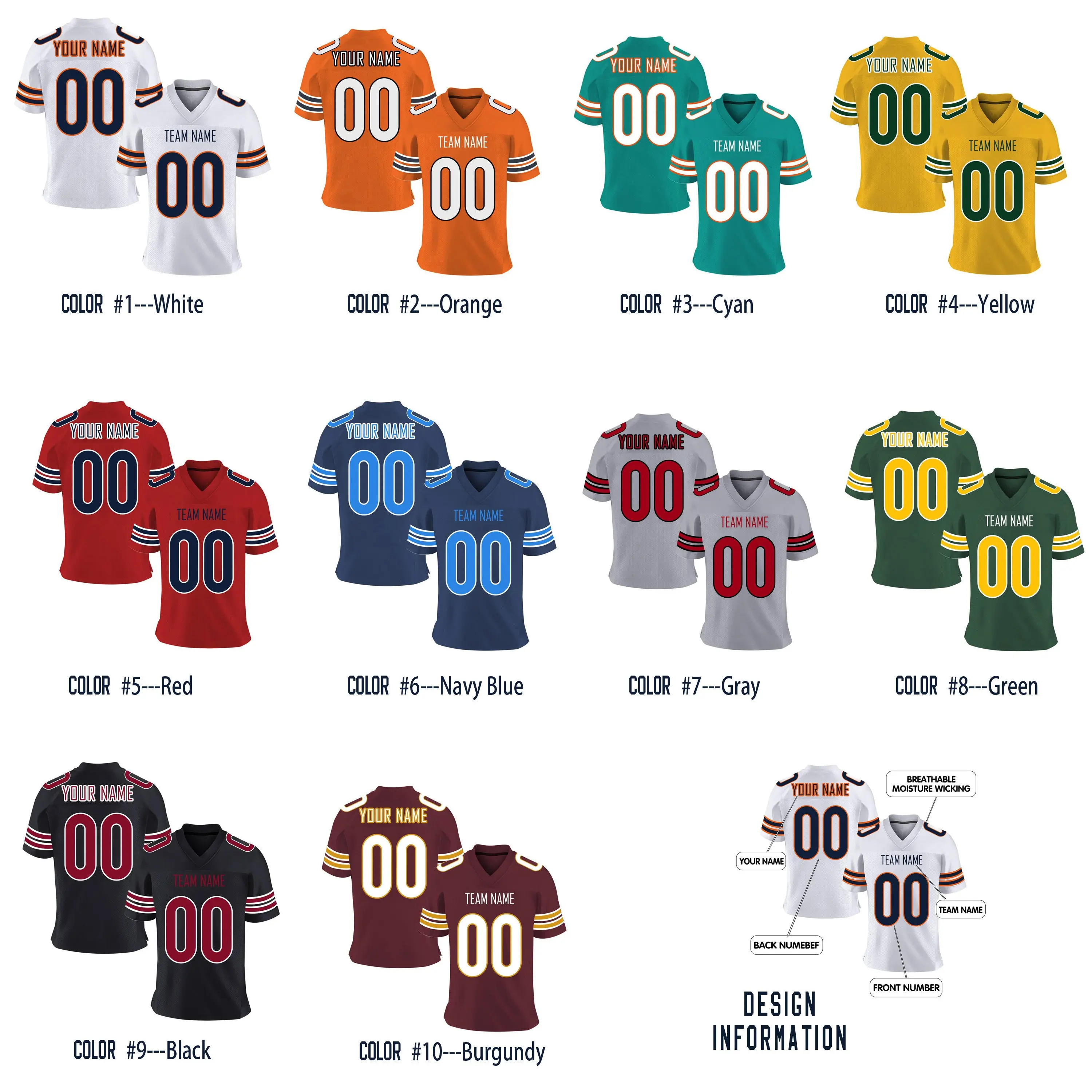 Personalized Football Jersey,Adult, Youth, and Toddler Sports V-Neck Shirt,Replica Football Jersey, Football Jersey, Custom Design Tees