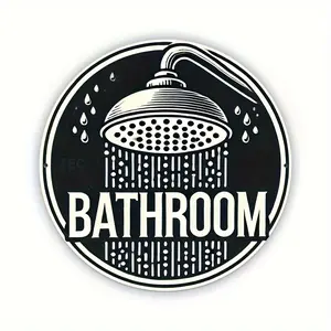 8*8in Vintage Metal Wall Art Sign- "Bathroom" Shower Design with Water Drops, Ideal for Cafes, Restaurants, Bars- Durable Iron, Easy To Hang, Perfect Gift for Indoor/Outdoor, Bathroom Deco