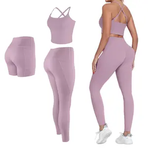 【LOCAL SHIPPING】2026 NEW 2/3 Piece Workout Set S-2XL - Longline Sports Bra + Side Pockets Leggings/Shorts – Women’s Yoga Outfit Activewear for Gym Running Training Lightweight Compression Sportswear