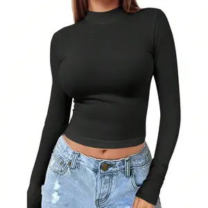 Women's Long Sleeve Slim Fit Top, Turtleneck Sexy Fitted Casual Base Shirt, Lightweight And Soft, Sexy Top Suitable For Teens To Wear Outdoors