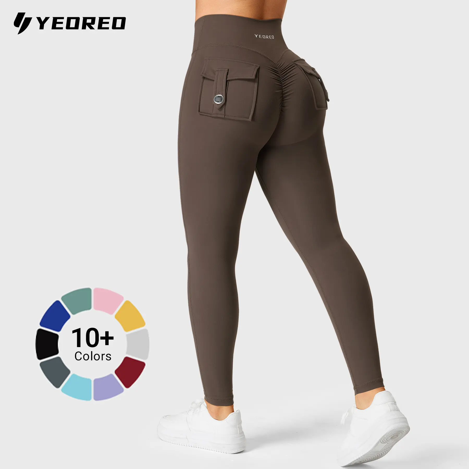 YEOREO Glute Enhancing Leggings for Women, Seamless Crossover High Waist Butt Shaping Tights with Pockets for Fitness, Leggings Women, Butt Shaping Women's Sports Leggings tiktokshopbacktoschool