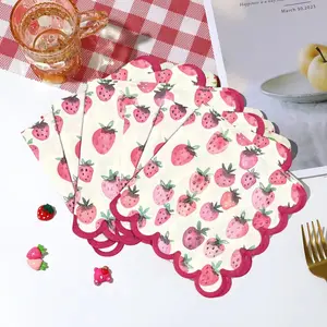 Two-Layer Strawberry Theme Napkin Set, Includes 20 Pieces, Cute Strawberry Print Design, Perfect for Valentine's Day Parties, Weddings, Birthdays
