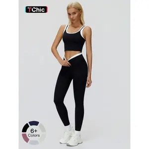 Women's 2-Piece Colorblock Yoga Set, High-Waisted Ribbed Casual Fitness Sportswear, Versatile Gym Workout Outfit, Athleisure Wear Set
